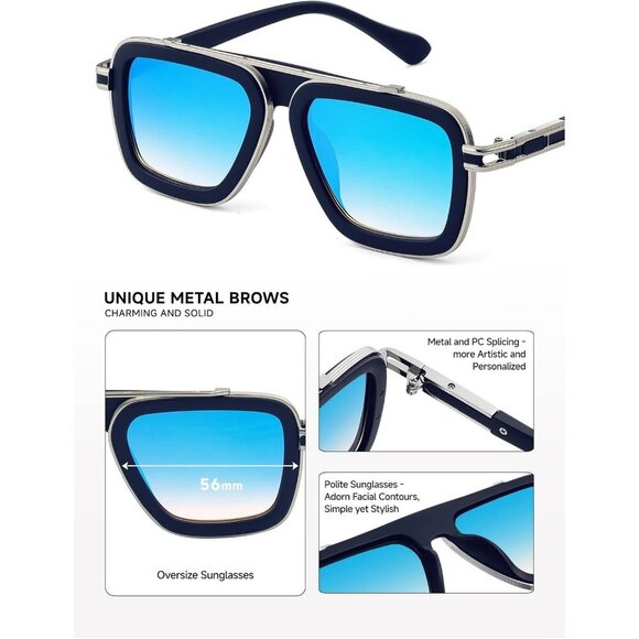 Mens Fashion Sunglasses Square Shades UV400 Protection 56mm Lens Sun Glasses - Picture 4 of 5